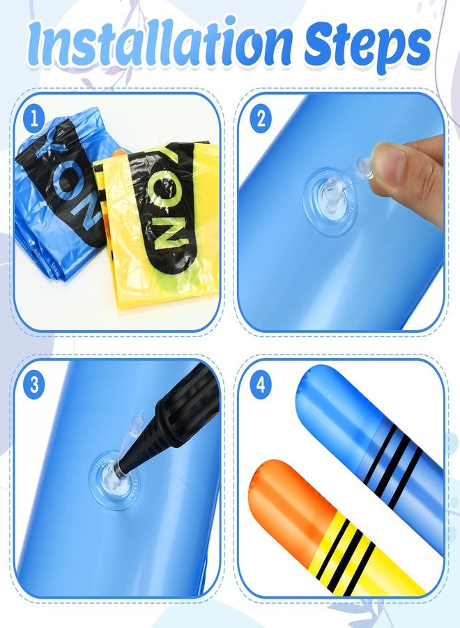 Lunmon 2 Pieces 43.31 Inch Jumbo Inflatable Crayons Balloons Neon Large Blow up Crayons Decor Set Giant Crayon Prop for Party Supplies Favor Decorations(Yellow,Blue) - Image 3